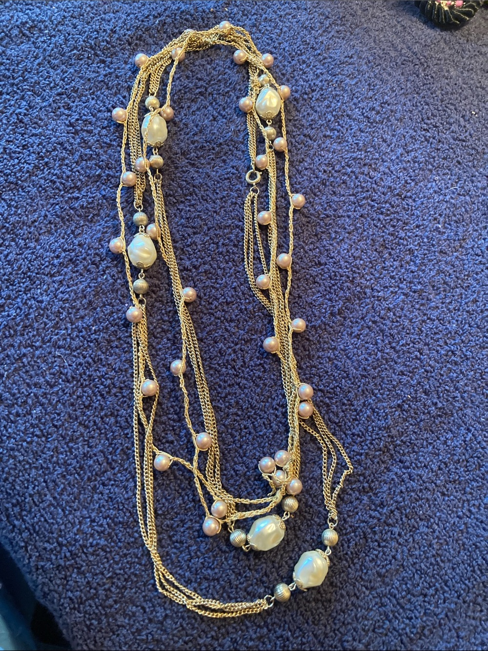 Double Necklace Gold Tone Multi-Strand Pearl Bead Necklaces- 2 Pieces